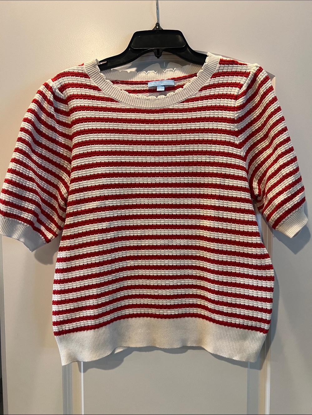 Draper James Red and White Striped Short-Sleeve Sweater